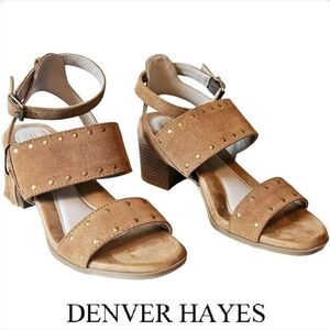 Denver Hayes Quad Comfort Genuine Suede Sandals - Leather Shoes - Tan - Size 10
